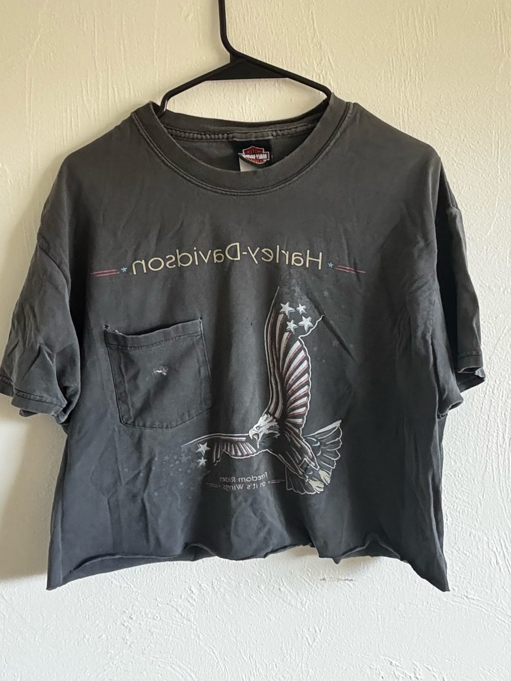 Vintage 2001 Harley-Davidson Black Cropped Eagle Graphic Pocket Tee